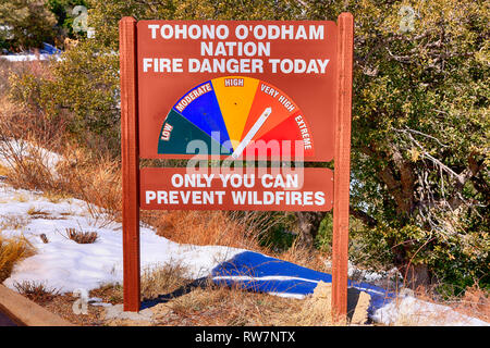 Tohono O'odham Nation im Arizona fire Gefahr heute Marker Stockfoto