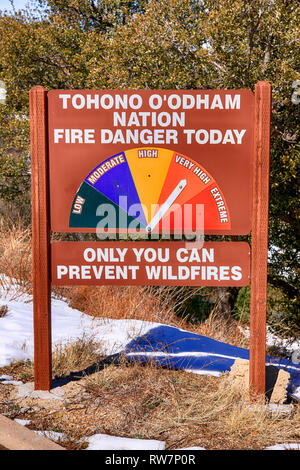 Tohono O'odham Nation im Arizona fire Gefahr heute Marker Stockfoto