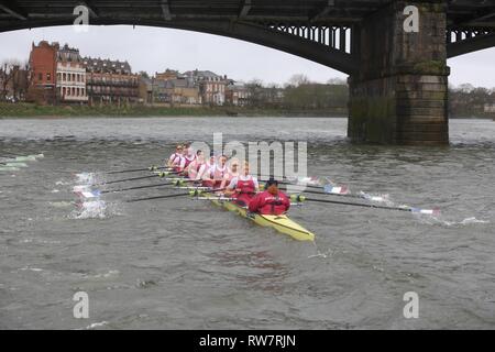 Boat Race Putney London CUWBC vs Oxford März 2019 Stockfoto