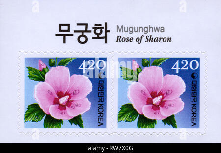 Zwei Briefmarken aus Südkorea Herausgegeben im Jahr 2017 Stockfoto