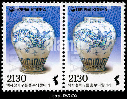 Zwei Briefmarken aus Südkorea Herausgegeben im Jahr 2018 Stockfoto