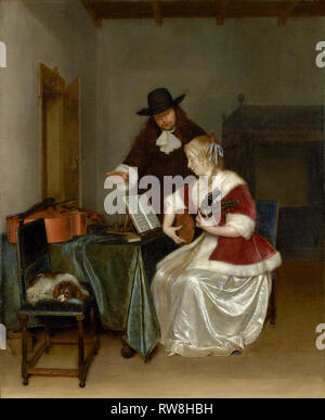 Die Musik Lektion; Gerard Ter Borch (Niederländisch, 1617 - 1681); über 1668; Öl auf Leinwand, 67,7 × 55,6 cm (26 5/8 x 21 7/8 in.); 97. PA.47 digitale Bild courte Stockfoto