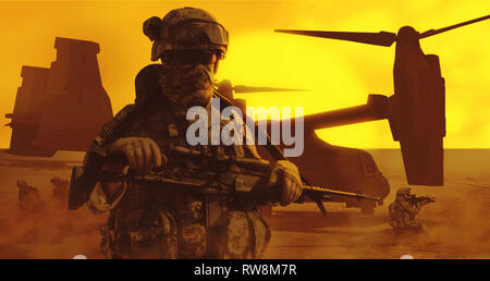 United States Fallschirmjäger airborne Infanterie in der Wüste. Stockfoto
