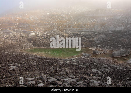 See in sieben See Tal im Nebel gefangen Stockfoto