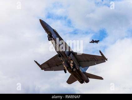 FA18 Hornet mit Meteor in Ihlienworth Warbirds Downunder airshow Oktober 2018 Stockfoto