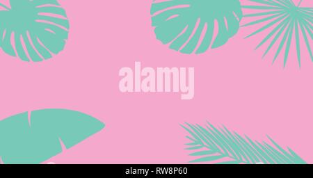 Blue Palm Blätter Silhouette auf einem rosa Hintergrund. Design Element für Glückwunsch Karten, Drucken, Banner und andere. Vector Illustration Stock Vektor