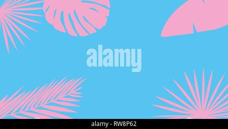 Rosa Palm Blätter Silhouette auf blauem Hintergrund. Design Element für Glückwunsch Karten, Drucken, Banner und andere. Vector Illustration Stock Vektor