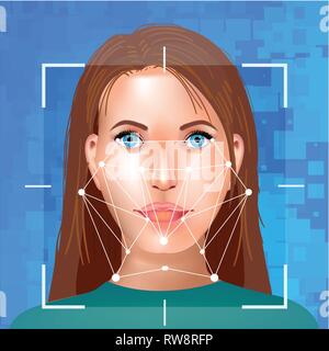 Gesichtserkennung Systemkonzept. Face ID. Gesichtserkennung. 3D-Scannen. Stock Vektor