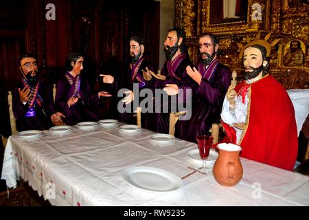 Erholung der letzten Abendessen - Heilige Woche in das Heiligtum Ntra Sra Asuncion in CHACAS. Abteilung der Ancash. PERU Stockfoto