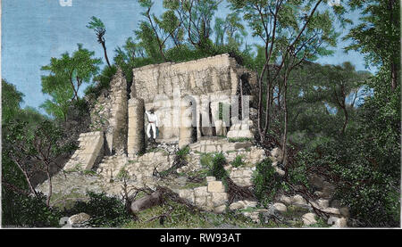Amerika. Ballcourt von Chichen Itza. Mexiko. Gravur, 19. c. Meine Entdeckungen in Mexiko und Mittelamerika, durch Wunsch Charnay. Stockfoto
