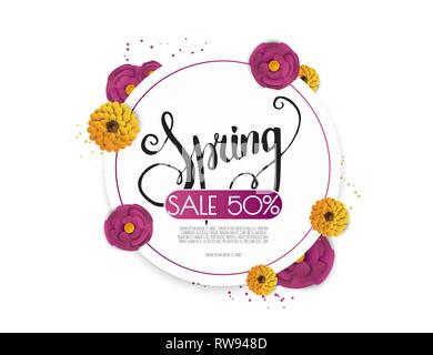 Frühling Verkauf Hintergrund mit Papier Blumen. Vector Illustration Vorlage. Banner. Tapete. Flyer, Einladungen, Poster. Stock Vektor