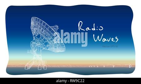 Radioteleskop Gerichte Antenne. Vektor Skizze zeichnen Stock Vektor