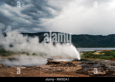 Lake Bogoria im Rift Valley Kenia. Hot Springs sind ständig Ausbrechenden in einer Ecke des Sees. Stockfoto