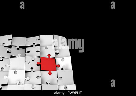 3d-Abbildung und Darstellung von ständigen Unterschied Konzept mit Puzzle Stücke auf dunklem Hintergrund. Stockfoto