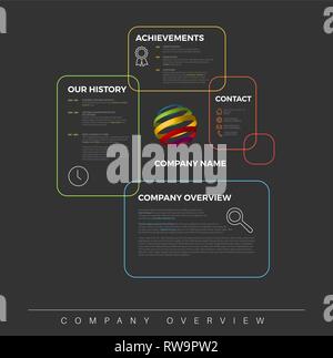 Vector Firma Infografik übersicht Design Template mit bunten Boxen - dunkle Version Stock Vektor