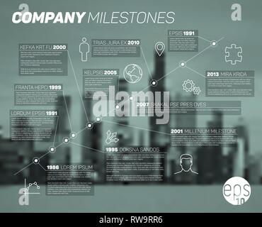 Vektor Infografik diagonal timeline Berichtvorlage mit Symbolen und verschwommenes Stadt Hintergrund Stock Vektor