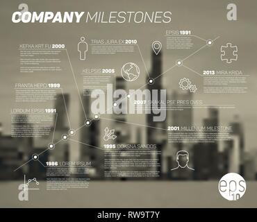 Vektor Infografik diagonal timeline Berichtvorlage mit Symbolen und verschwommenes Stadt Hintergrund Stock Vektor
