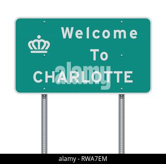 Vector Illustration der Willkommen bei Charlotte Green Road Sign Stock Vektor