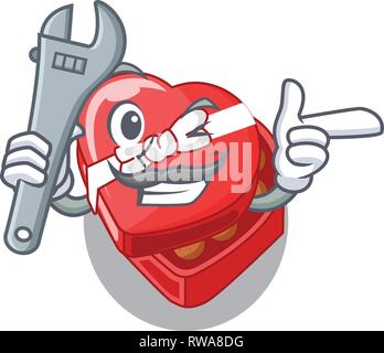 Mechaniker Schokolade Herzen Feld oben cartoon Kühlschrank Stock Vektor