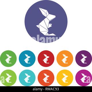 Origami Kaninchen Icons Set Vector Farbe Stock Vektor
