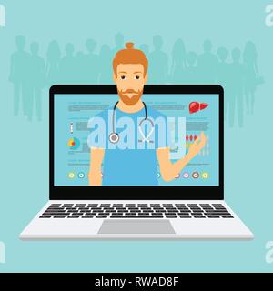 Hipster Arzt mit online medizinische Beratung Konzept, Gesundheitsdienste, fragen Sie einen Arzt Stock Vektor