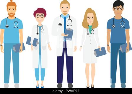 Krankenhaus medizinische Personal Team Ärzte Krankenschwestern Chirurg Vektor flachbild Abbildung Stock Vektor