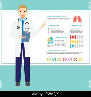 Arzt und Lungen Infografiken - Vector Illustration Stock Vektor