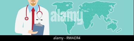 Medizinische Vorlage für Werbebroschüre mit einem Arzt Stock Vektor