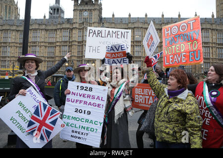 Brexit bleiben und Aktivisten lassen außerhalb des Parlaments während einer Debatte und Abstimmung über die Brexit beschäftigen. 30.01.2019. London. Stockfoto