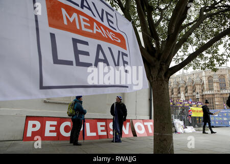 Brexit bleiben und Aktivisten lassen außerhalb des Parlaments während einer Debatte und Abstimmung über die Brexit beschäftigen. 30.01.2019. London. Stockfoto