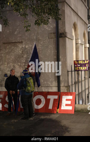 Brexit bleiben und Aktivisten lassen außerhalb des Parlaments während einer Debatte und Abstimmung über die Brexit beschäftigen. 30.01.2019. London. Stockfoto