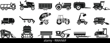 Bauernhof landwirtschaftliche Maschinen Symbole gesetzt. Einfache Bauernhof landwirtschaftliche Maschinen Vector Icons für Web Design auf weißem Hintergrund Stock Vektor