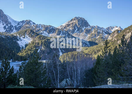 'Els Encantats', Aigües Tortes i Estany de Sant Maurici Nationalpark, Lleida, Katalonien, Spanien Stockfoto