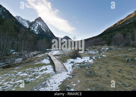 Sonnenuntergang in der Nationalpark Aigüestortes i Estany de Sant Maurici, Lérida, Katalonien, Spanien Stockfoto