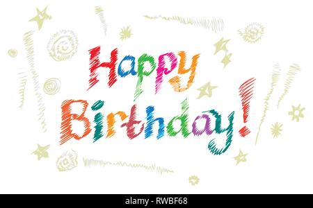 Schriftzug. Happy Birthday handgezeichneten Karte. Vector Illustration Stock Vektor