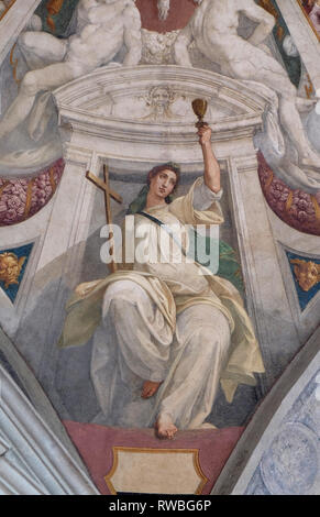 Tugend glauben, Fresko von Bernardino Poccetti Ospedale degli Innocenti - Außen Arcade, Florenz, Italien Stockfoto