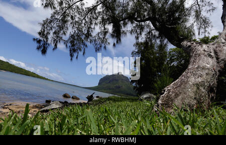 Le Morne Brabant ist eine Halbinsel im äußersten südwestlichen Zipfel der Insel Mauritius im Indischen Ozean auf der Windseite der Insel. Stockfoto