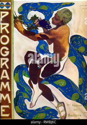 Fomich Vaslav Nijinsky, Malerei für die Ballets Russes, Nachmittag eines Faun, 1912, von Leon Bakst, art deco Ballett Programm Abdeckung Stockfoto