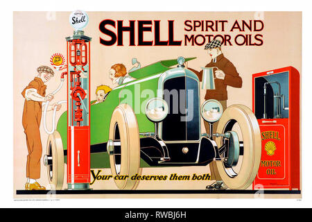 Vintage Shell Oil Werbung, art deco Poster von Rene Vincent, 1926, UK Stockfoto