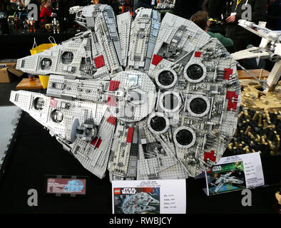 Lego Ausstellung, Star Wars, Millennium Falcon, Saint-Privat-des-Vieux, Gard, Royal, Languedoc-Roussillon, Frankreich, Europa Stockfoto