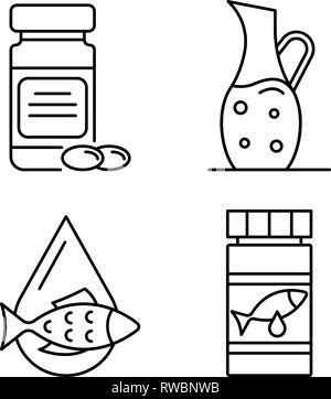 Fischöl Symbole gesetzt, outline Style Stock Vektor