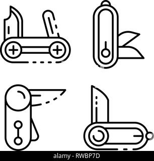 Taschenmesser Symbole gesetzt, outline Style Stock Vektor