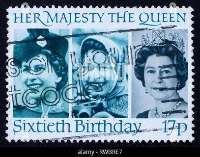 Großbritannien - ca. 1986: einen Stempel in den Großbritannien gedruckten zeigt Ihre Majestät die Königin Elisabeth II., 60. Geburtstag, ca. 1986 Stockfoto