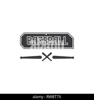 Vector Illustration von Baseball schwarz Logo Text in Schwarz und Abbildung eines Baseball stick Stockfoto
