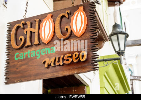 Cartagena Kolumbien, Schokoladenmuseum im Schokoladenmuseum, außen, Schild, COL190119162 Stockfoto