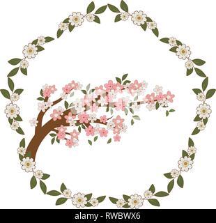 Ast mit Blumen und Krone Stock Vektor