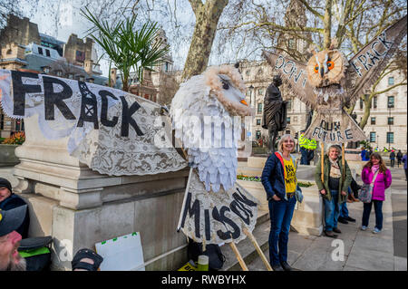 London, Großbritannien. 5. Mär 2019. Ein anti fracking Protest Highlights teh Gefahr zu einem Standort der großen wissenschaftlichen Interesse in der Nähe eines fracking Website am Mission Federn, n-te Nottinghamshire. Es ist Heimat für alle 5 Arten der Britischen Eulen und andere Vögel, von denen einige vom Aussterben bedroht sind: Guy Bell/Alamy leben Nachrichten Stockfoto