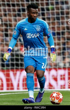 Madrid, Spanien. 05 Mär, 2019. Onana bei einem Match zwischen Real Madrid und Ajax, gültig für die Champions League, im Santiago Bernabeu in Madrid, Ma statt. Das Spiel ist gültig für das Achtelfinale. Credit: Marco Galvão/FotoArena/Alamy leben Nachrichten Stockfoto