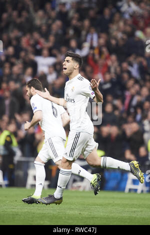 Madrid, Spanien. 5 Mär, 2019. Marco Asensio (mittelfeldspieler; Real Madrid) in Aktion während der UEFA Champions League Runde 16 zweite Bein Spiel zwischen Real Madrid und AFC Ajax in Santiago Bernabeu am 5. März 2019 in Madrid, Spanien Credit: Jack Abuin/ZUMA Draht/Alamy leben Nachrichten Stockfoto