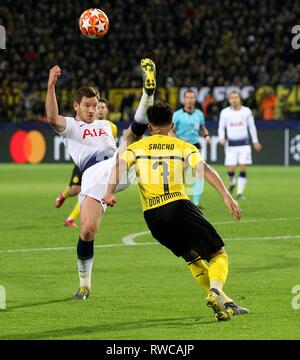 Dortmund, Deutschland. 05 Mär, 2019. firo: 05.03.2019, Fussball, Champions League, Saison 2018/2019, Runde 16 Ruckspiel, BVB, Borussia Dortmund - Tottenham Hotspur, Single Action, Jadon SANCHO, BVB Borussia Dortmund, vollständige Abbildung, | Nutzung der weltweiten Kredit: dpa/Alamy leben Nachrichten Stockfoto